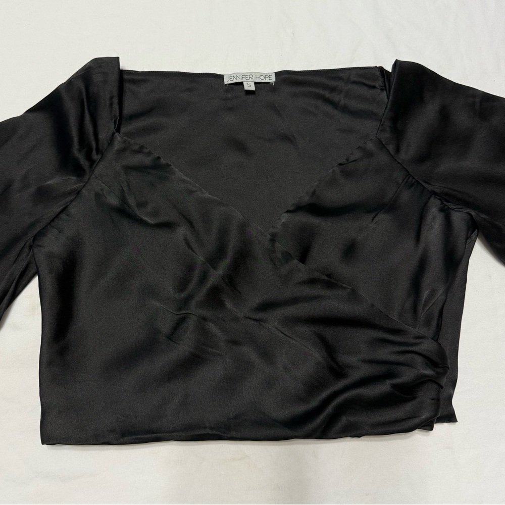 Jeniffer Hope Silk Crop Blouse Black Bell Sleeve Dark Romantic Whimsigoth witchy - Picture 2 of 9